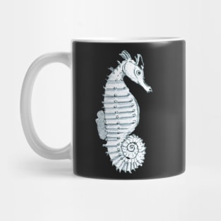Pencil Sketch of a Seahorse on Pale Blue Mug